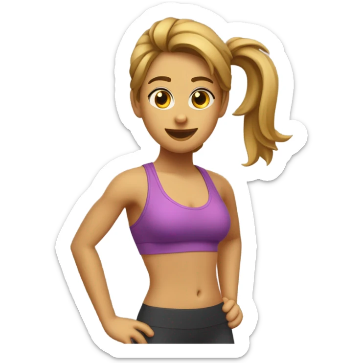 Chica de pelo lacio color castaño con marchitas rubias entrenando en el gym sticker