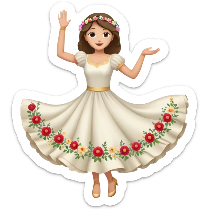 Moon face dance with a dress with flowers in its hands and the hand is up sticker