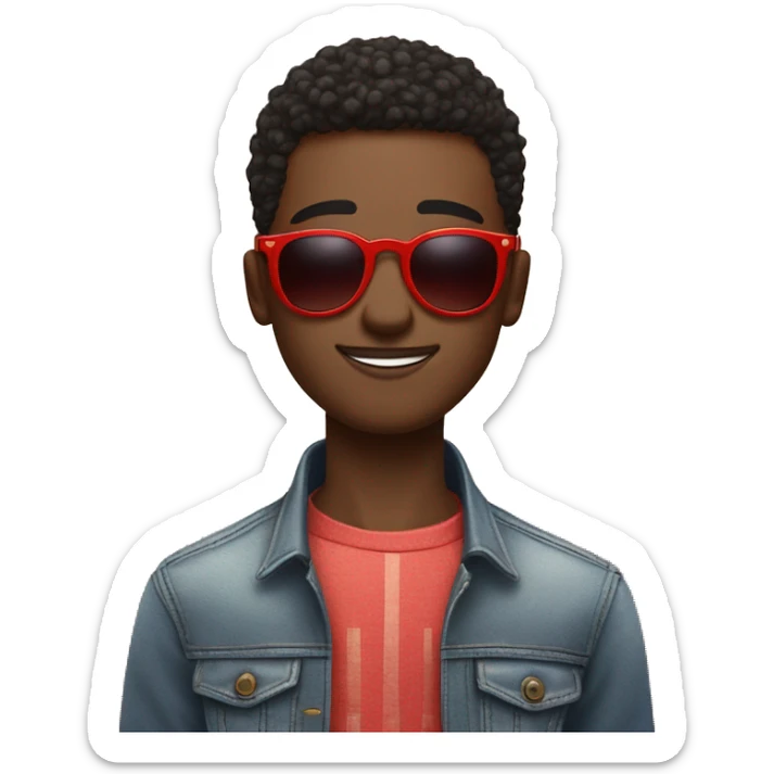 young black man with short textured hair, wearing large round red-tinted sunglasses. He is giving a playful wink, with one eye closed and the other slightly squinted behind the sunglasses. A small, confident smile curves at the corner of his lips, sticker