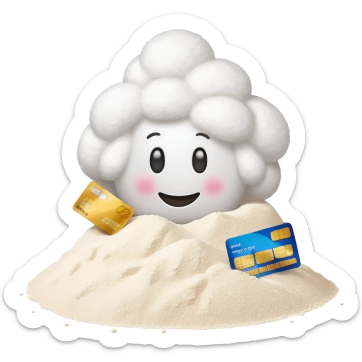 Happy emoji with a pile of flour and creditcard sticker