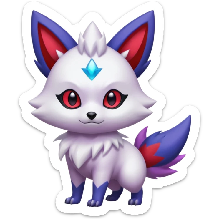 Shiny White with Violet markings and nebula markings Zorua-Zangoose-Pokémon-Fakémon-fusion-hybrid-creature sticker