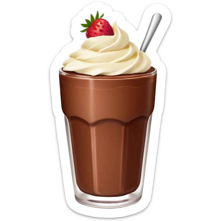 Un vaso cubierto de chocolate que arriba se vea crema batida mym y fresas encima  sticker