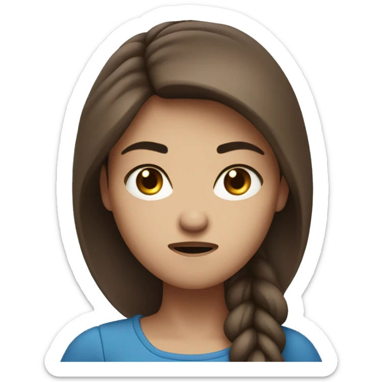 An angry looking girl with brown hair and blue eyes crossing hair arms sticker