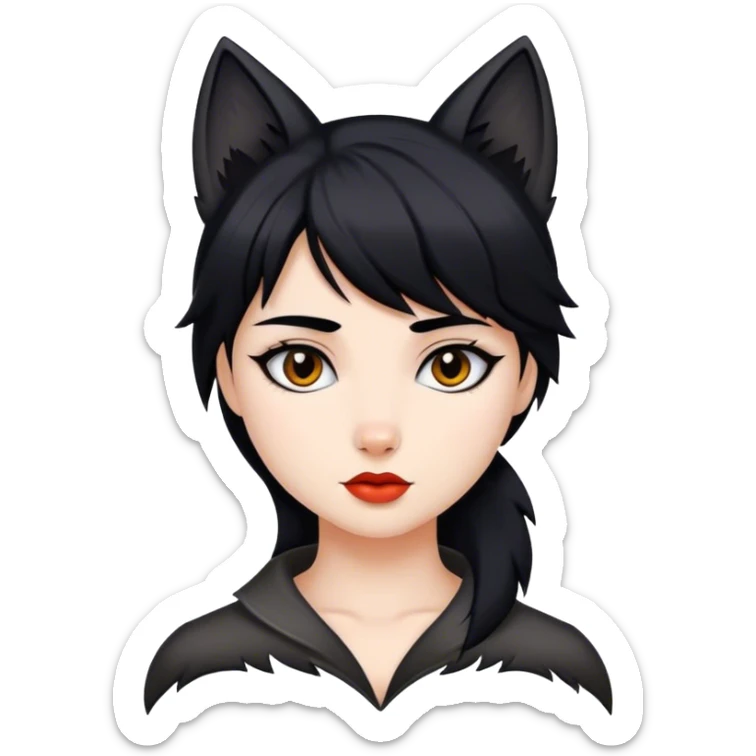 Chica con el pelo cortó estilo WolfCut, y el pelo negro, chica blanca  sticker