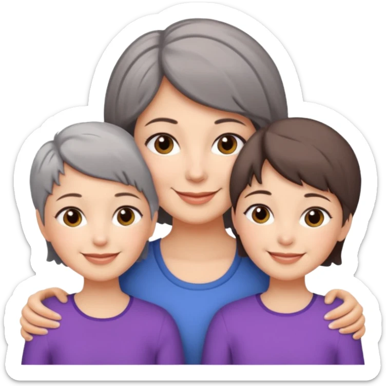 A mum with short Gray hair and her two adult daughters with brown hair sticker