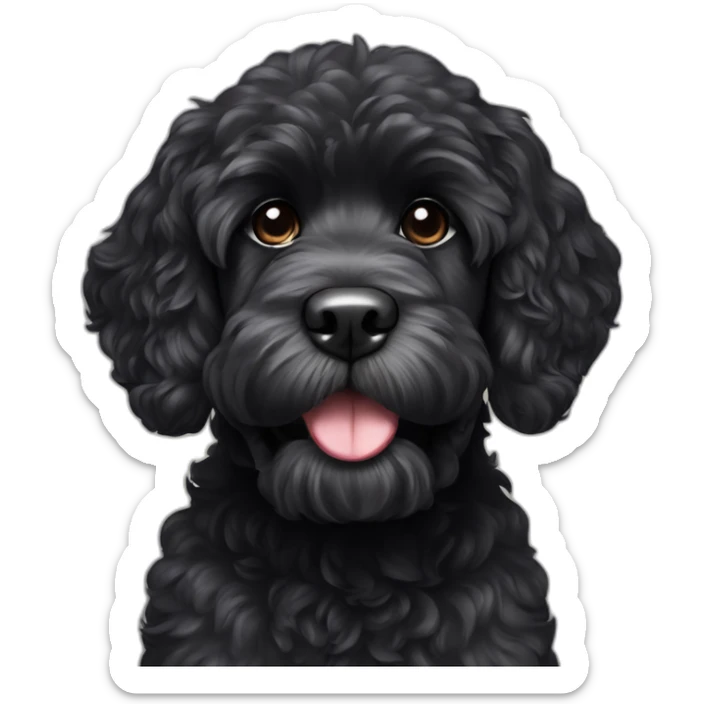 black Portuguese water dog with white chin and stick in mouth sticker