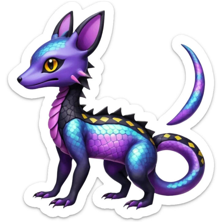 Scaley Shiny White Iridescent Colorful Exotic Salandit-Umbreon-Fakémon-hybrid-creature (full body)  sticker