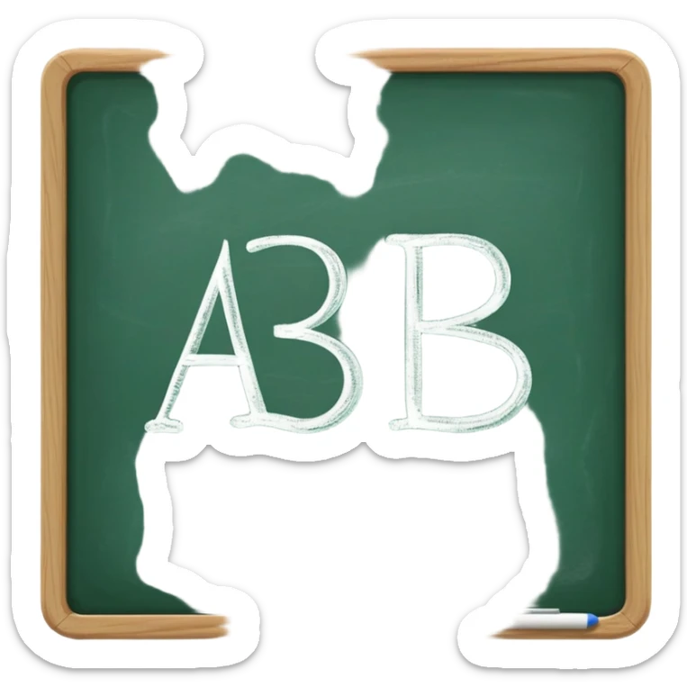 A flat-style illustration of a green chalkboard with “A B C” written on it in white chalk, representing early secondary school learning. Clean, minimal, cartoon style, white background, iOS emoji aesthetic. sticker
