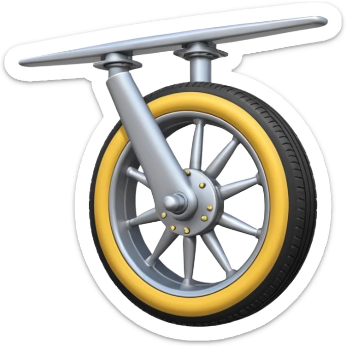 Emoji-style aircraft landing gear with a single wheel and strut, simplified design, clean lines, cartoon-like, isolated on white background, minimal shading sticker