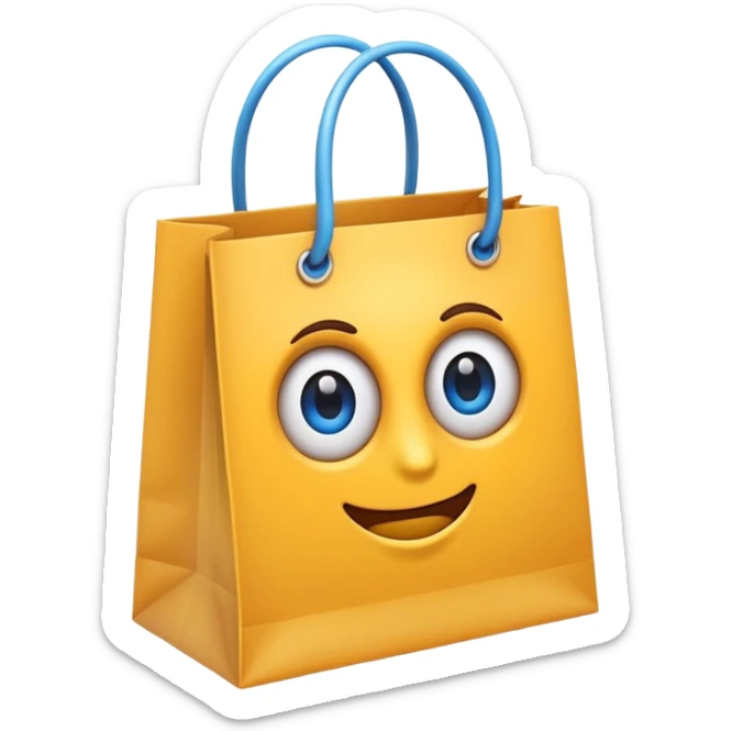 Eye-catching emoji with a discount percentage, shopping bag, and social media icon, advertising style. sticker