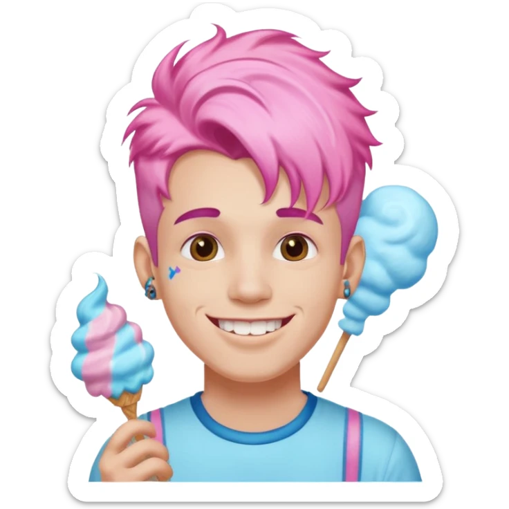 happy colorful cotton candy haired man with braces and tattoos and just face not holting anything sticker