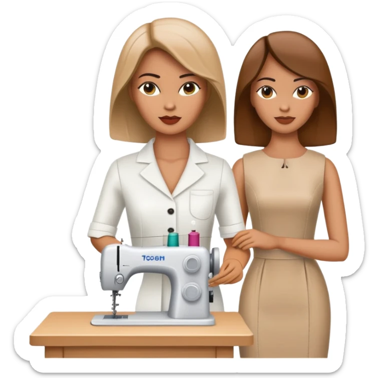 female fashion designer, sewing fashion clothing on a faceless mannequin sticker