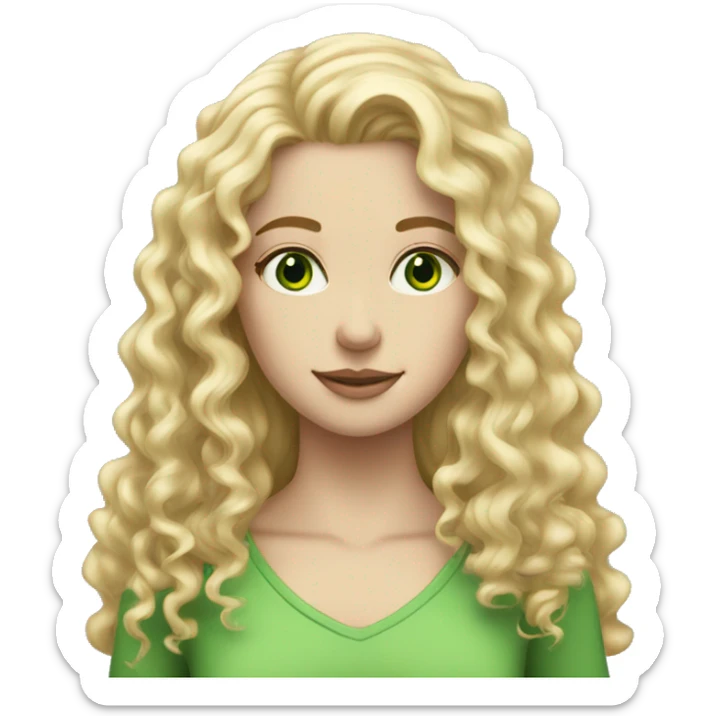 Tall curly long blonde hair girl green eyes pale  sticker