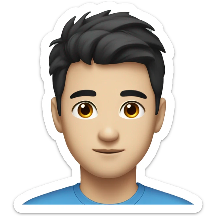 Young male with black hair, small eye but not chinese, with blue shirt, very proessional. One picture only. Handsome sticker