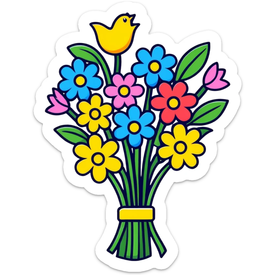 A "get well soon" bouquet of colorful flowers with a small card sticker