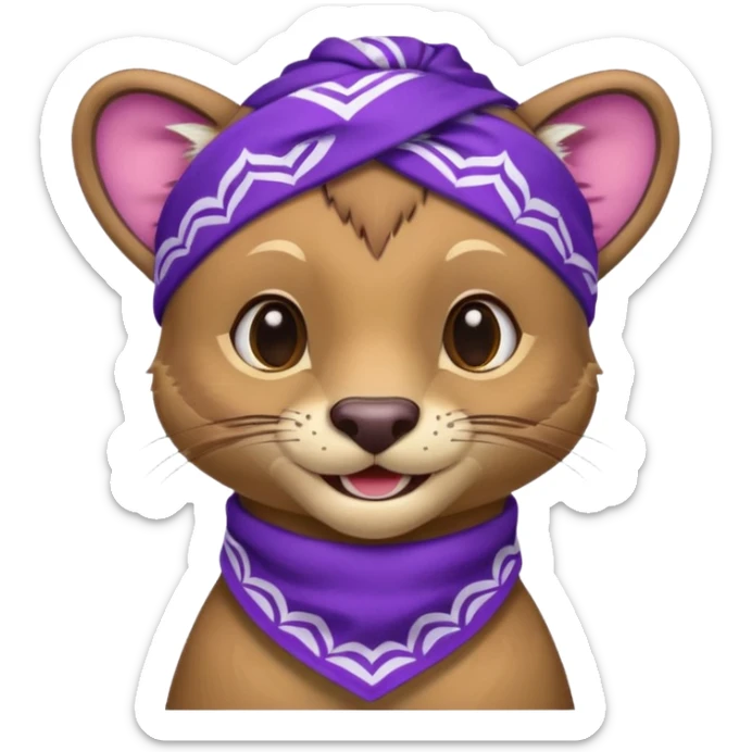 
Fossa animal in purple bandana with white patterns on forehead from league of legends laughing emoticon sticker