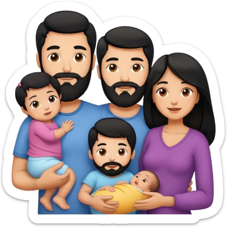 Famille 4 personne au cheveux noir 1 fils aîné 1 fille bébé  1 père avec barbe 1 mère sticker