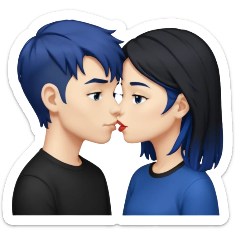 Loving dark Blue hair kissing blue hair boy both wearing black shirts sticker