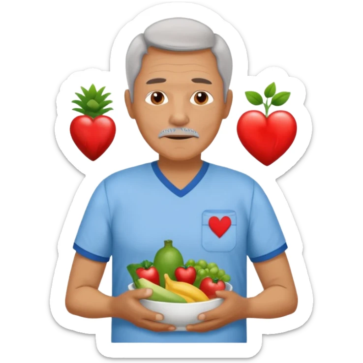 una imagen de un abuelo de 63 años con una enfermedad cardiovascular pero puedes poner al rededor habitos saludables PERO QUE SUFRA DE ENFERMEDAD CARDIOVASCULAR Y QUE NO SE VEA TAN FELIZZ sticker