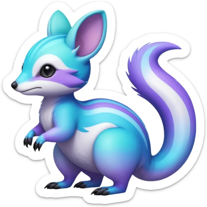 Iridescent Neon Green-Cyan-Blue-Purple-gradients Minccino-Numbat-Sergal-fusion-hybrid-animal-creature, full body sticker