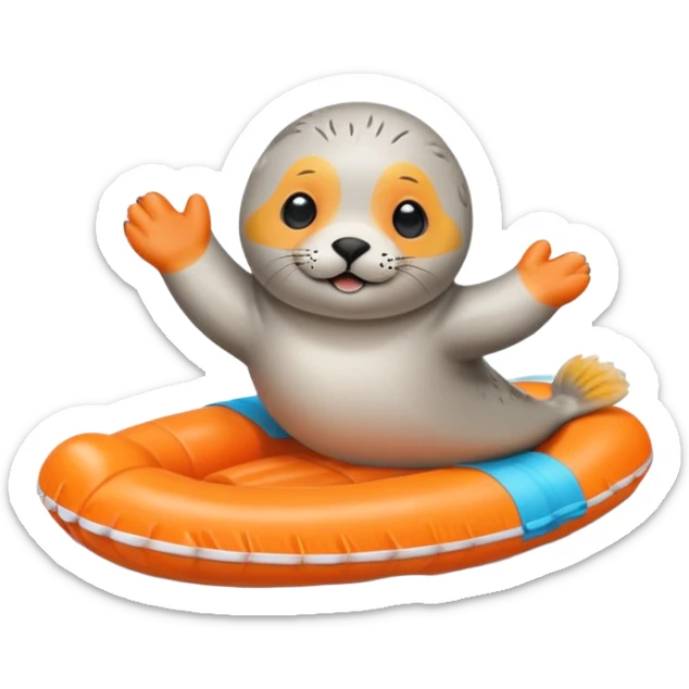 A cute seal pup with floaties on both flippers, kicking excitedly near lane markers. sticker