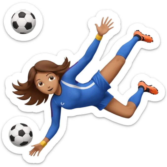 Girl brown hair saving a goal in soccer diving in the air  sticker