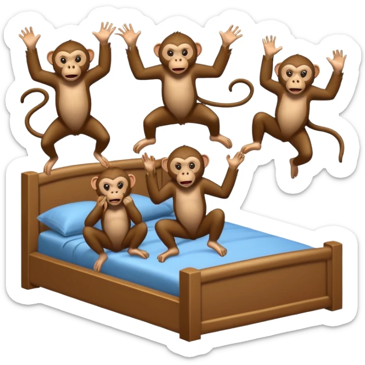Cinco monitos salta en la cama uno se cayó se golpeó la cabeza mamá llamo al doctor ye le doctor dijo no más monos saita em la cama sticker