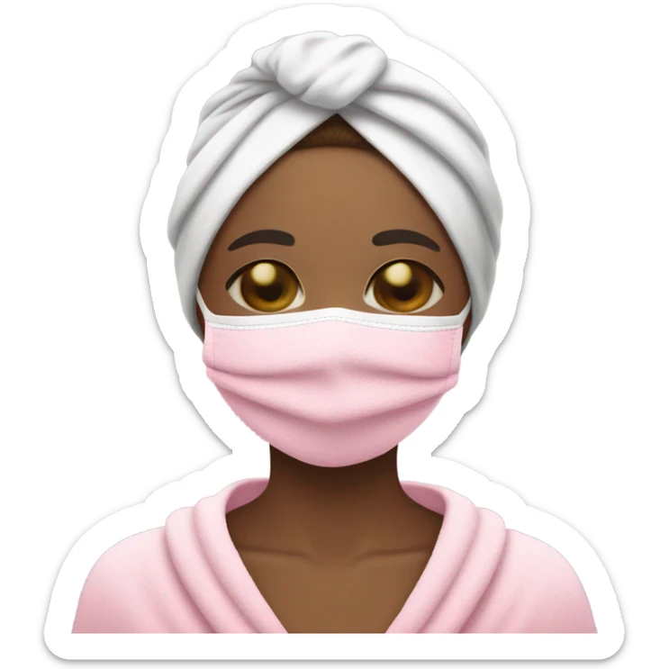 girl with a towel on her head with a pink face mask eyes closed sticker