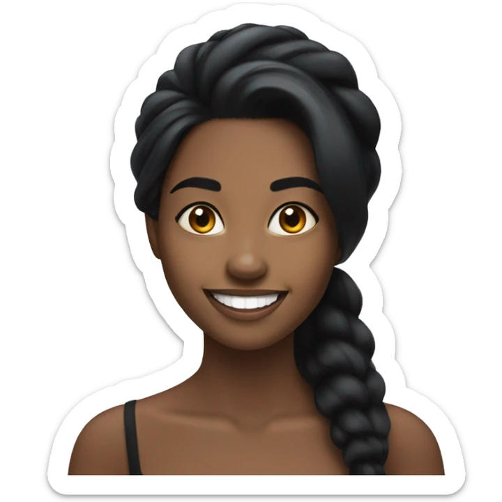 Black young beautiful woman, long black hair, smiling with very white teeth sticker