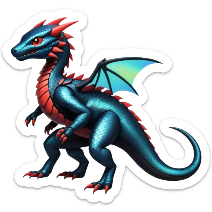 Modern Futuristic Scaly Iridescent Cyber-Salandit-Litten-Hybrid (Full body) sticker