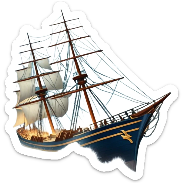 Icon for Historical Movies: Age of Great Geographical Discoveries. A vintage movie poster-style design with sailors battling a fierce storm at sea. Include crashing waves, lightning, a damaged ship, and heroic sailors gripping ropes. Intense, dramatic atmosphere. Transparent background. sticker