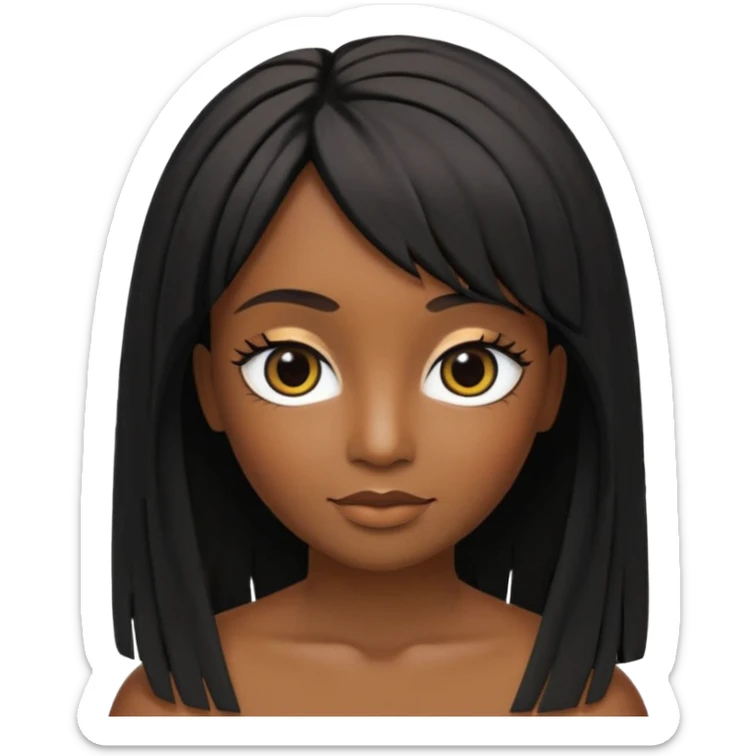 crie um icon no estilo memoji da apple de uma garota parda com cabelo preto abaixo do ombro e franja na altura dos olhos, sobrancelhas pretas, olhos castanhos escuro com delineado preto, nariz afinado, lábios grossos com batom preto e colar preto com um pingente de morcego sticker