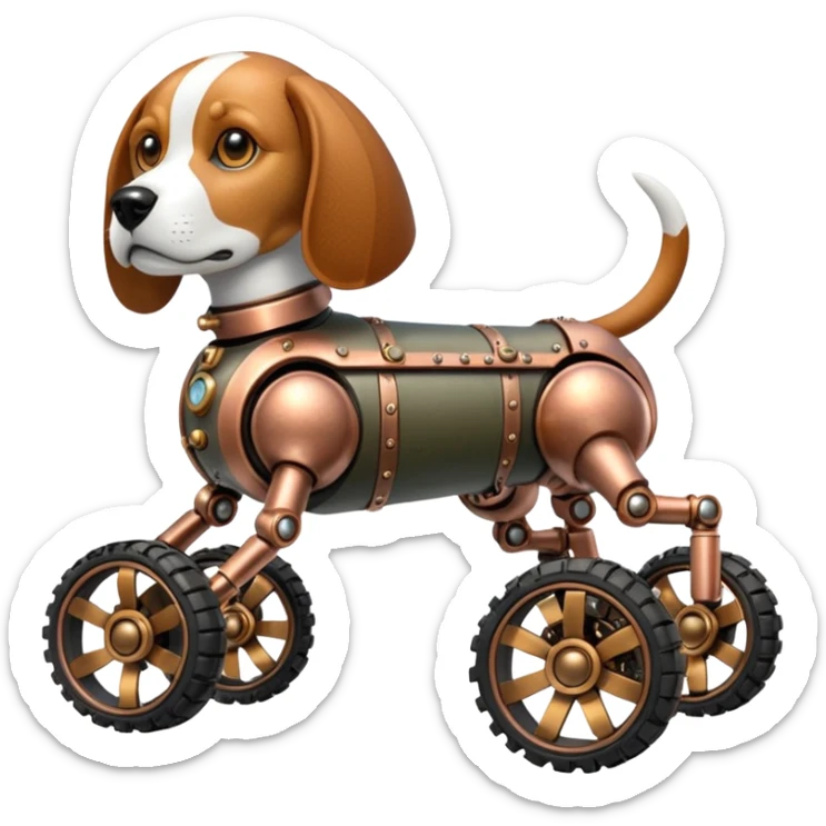 Stylish steampunk Military robotic automaton beagle dog with off-road wheels  sticker