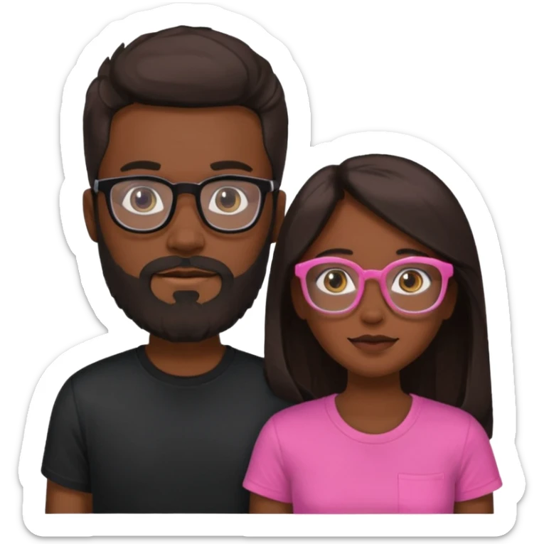 pareja el moreno con barba y gafas  , camiseta negra y ella pelo moreno camiseta rosa y pelo largo de piel blanca sticker