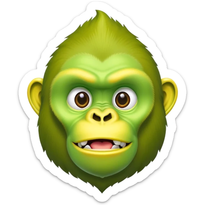 A hybrid creature with a yellow banana-shaped body and a bright green gorilla head sticker