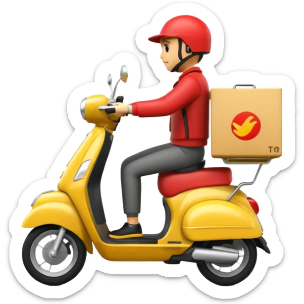 an animated emoji of a food delivery scooter whizzing past fast sticker
