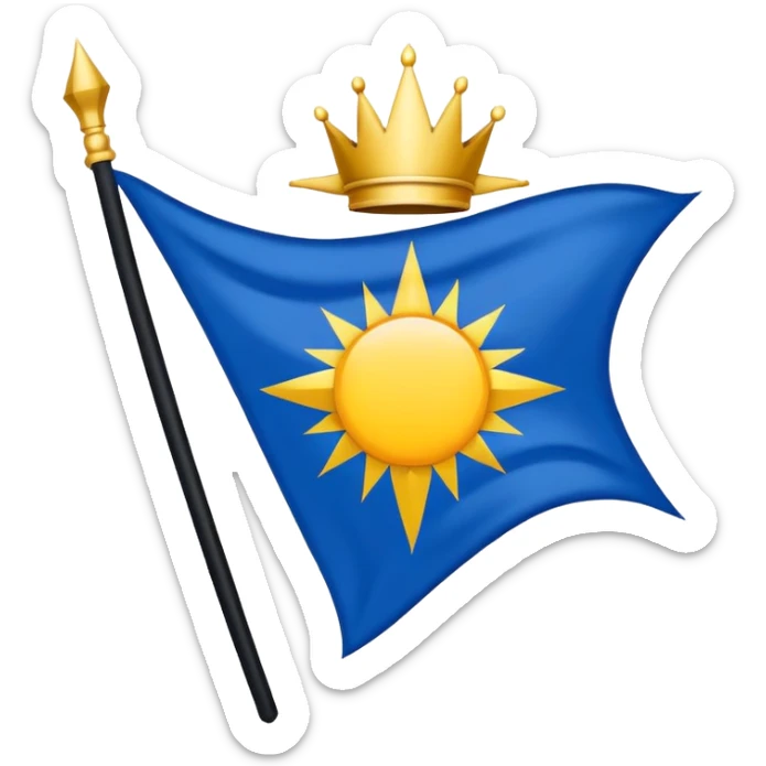 Bandera con la franja superior azul rey y la inferior negra con un sol en el centro y en el medio del sol un rayo blanco sticker