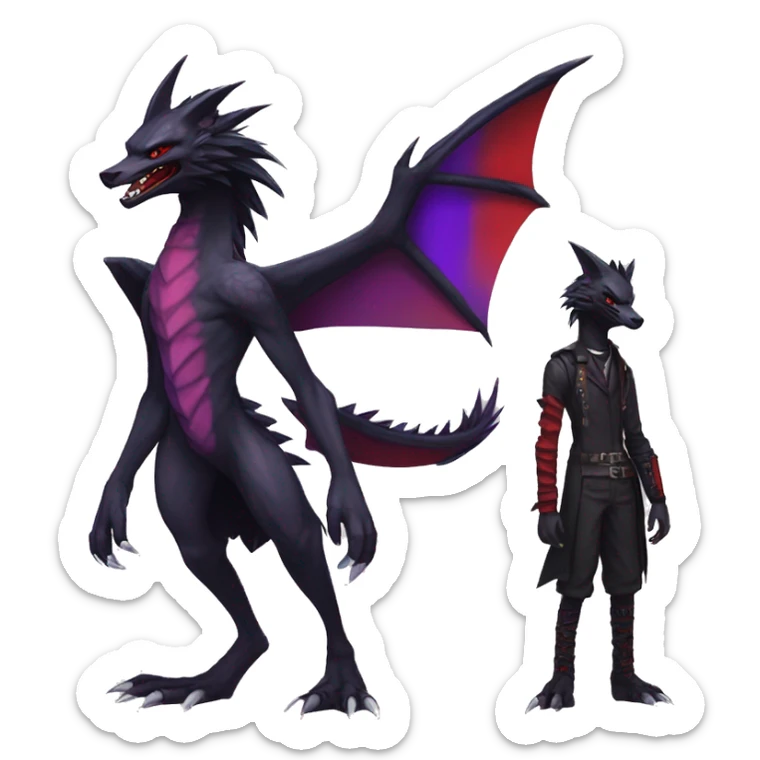 Black and purple and red edgy punk nargacuga-sergal full body sticker