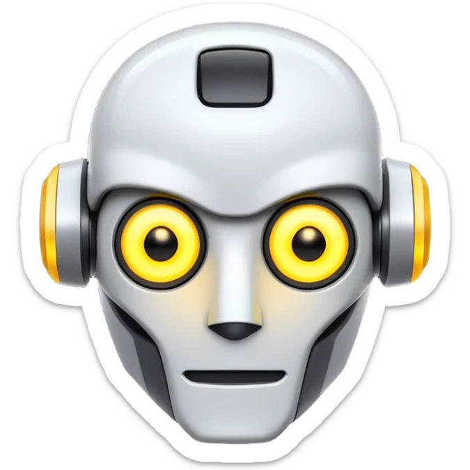 Prompt 13: "…how AI will change the job market."
Graphic: 🤖 Robot head icon (white) glowing yellow eyes.
Animation: Robot pulses with glow.
Background: Transparent.
 sticker