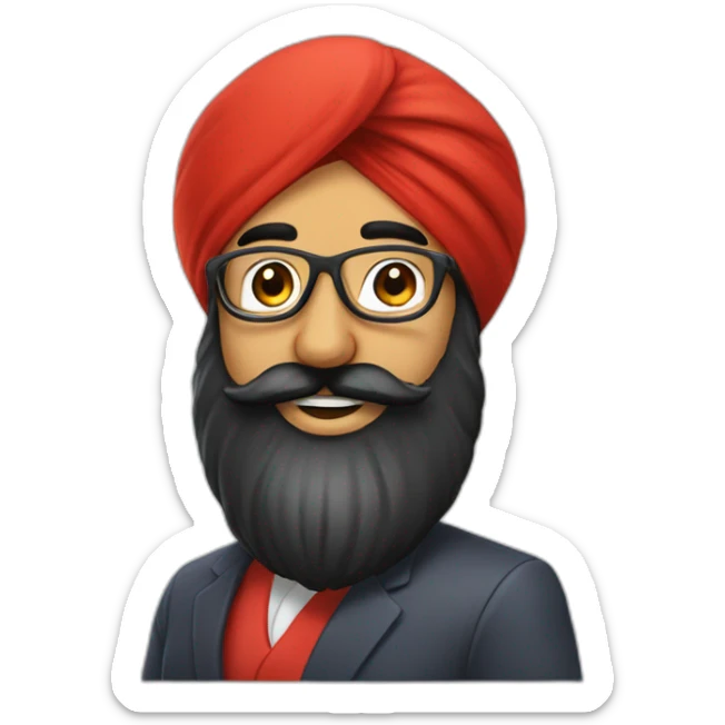 sikh businessman wearing a red turban, black full beard with moustaches, smile, tinted sunglasses sticker