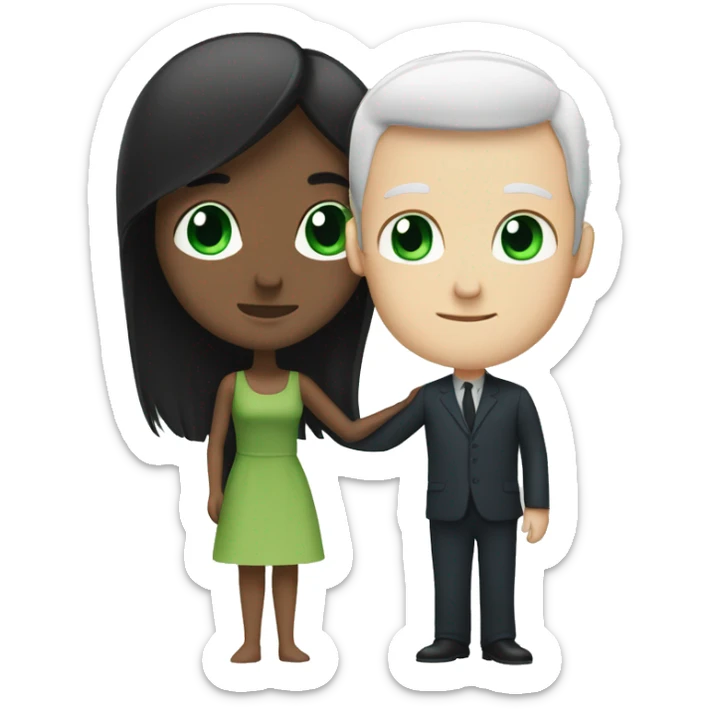 White man with blue eyes and BROWN hair hugging white woman with long straight black hair and green eyes sticker