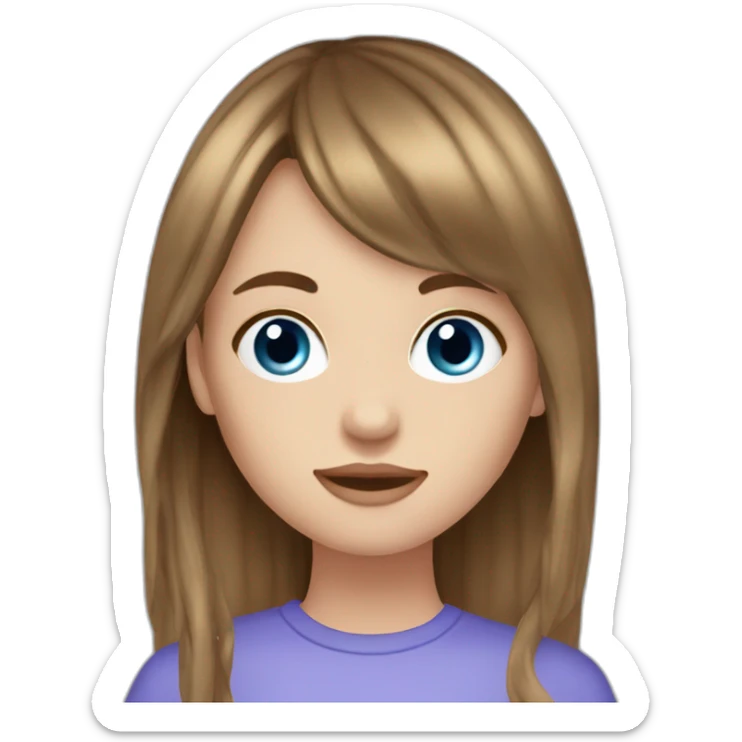 white girl with long brown hair, curtain bangs, blue eyes, 20 yo sticker