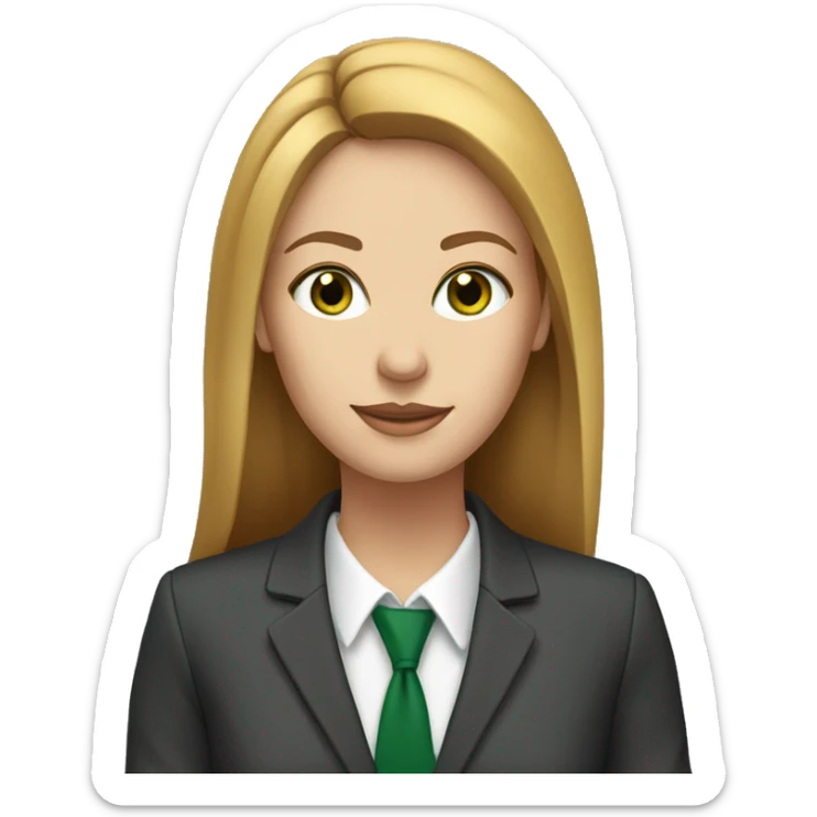 executive woman, long straight golden brown hair, green eyes, business suit sticker