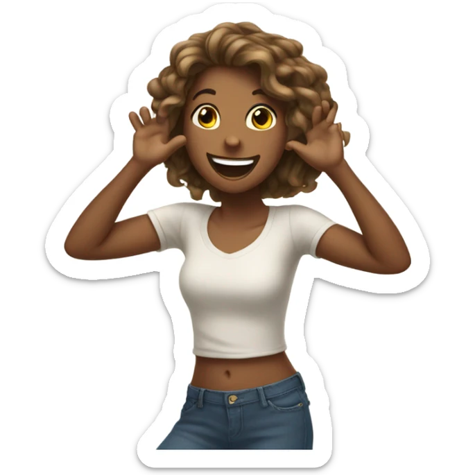 Girl flipping her hair with her hands in proud  with a smile  sticker