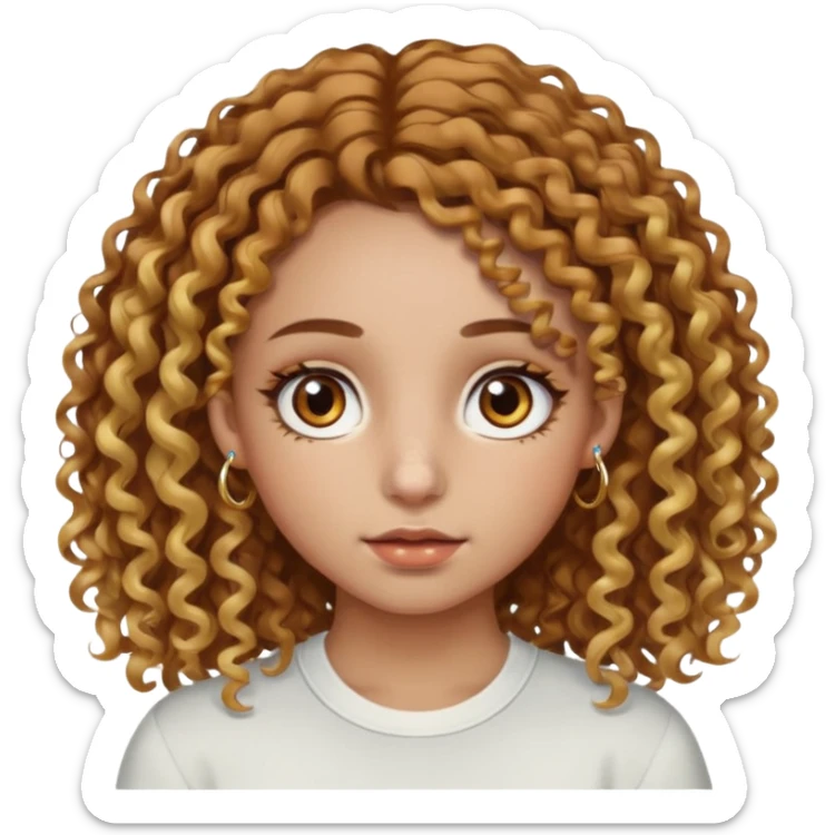 A girl with brown curly hair and blonde edges side parted with hazel central heterochromia eyes and a nose ring sticker