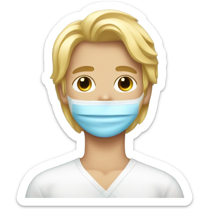 A teenage boy with blonde hair with a middle part and with a spa mask on sticker