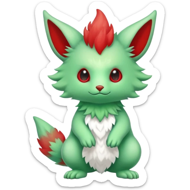 Kawaii Cute Edgy Green Red ethereal Fionbri-Vernid-Trico-animal-creature full body sticker