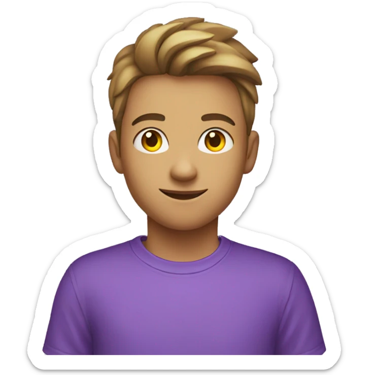 A teenager boy  fair in colour wearing purple t shirt saying good fortune  sticker