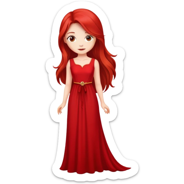 Fair-skin elegant girl in red long dress with long red hair sticker