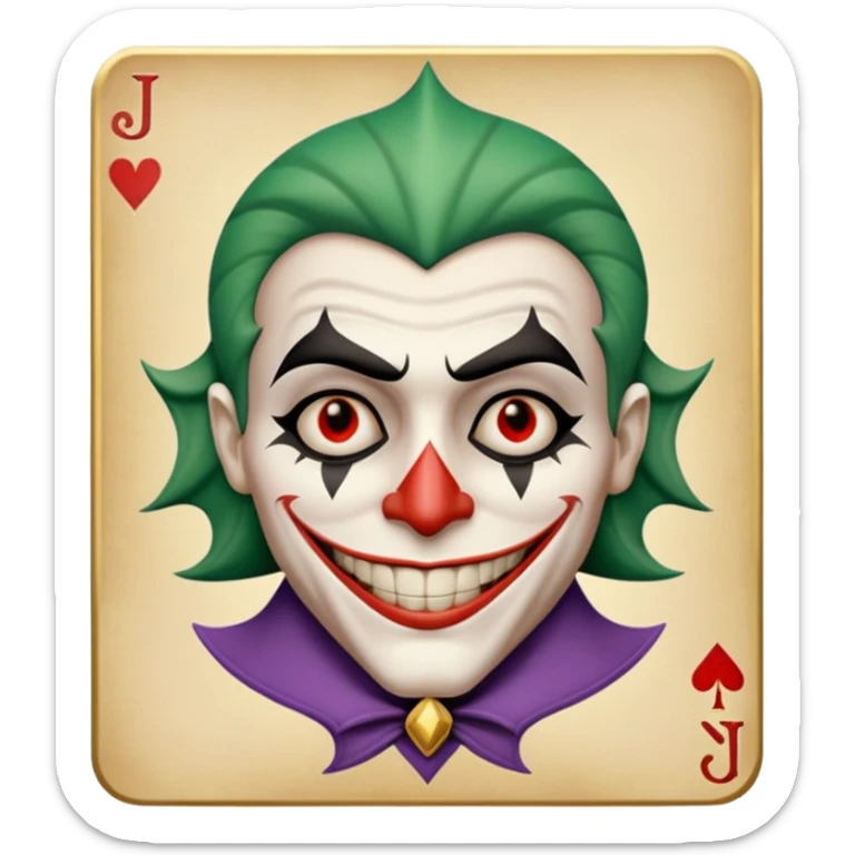 1 poker card, perfectly squared card, with crazy colorful human jolly joker inside, magic star symbol with a "J" sticker